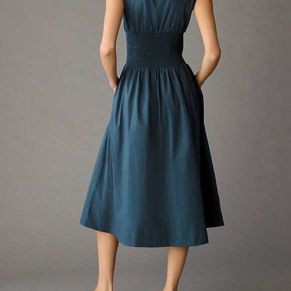 Anthropologie The Tommie Cap-Sleeve Smocked Front-Zip Shirt Dress XS blue new - Picture 4 of 9